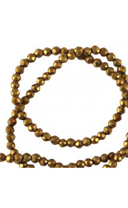 Faceted glass beads 2mm round Antique gold metallic-pearl shine coating